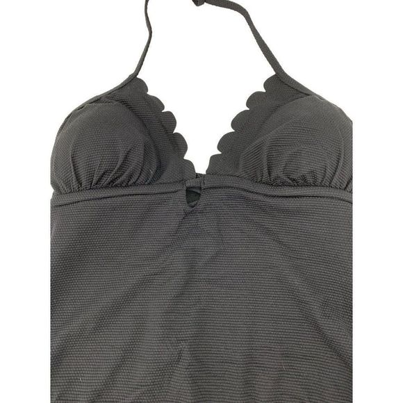 Time & Tru Scallop Black One Piece Swimsuit Solid Halter Size M 8-10 2726 padded - Picture 2 of 6